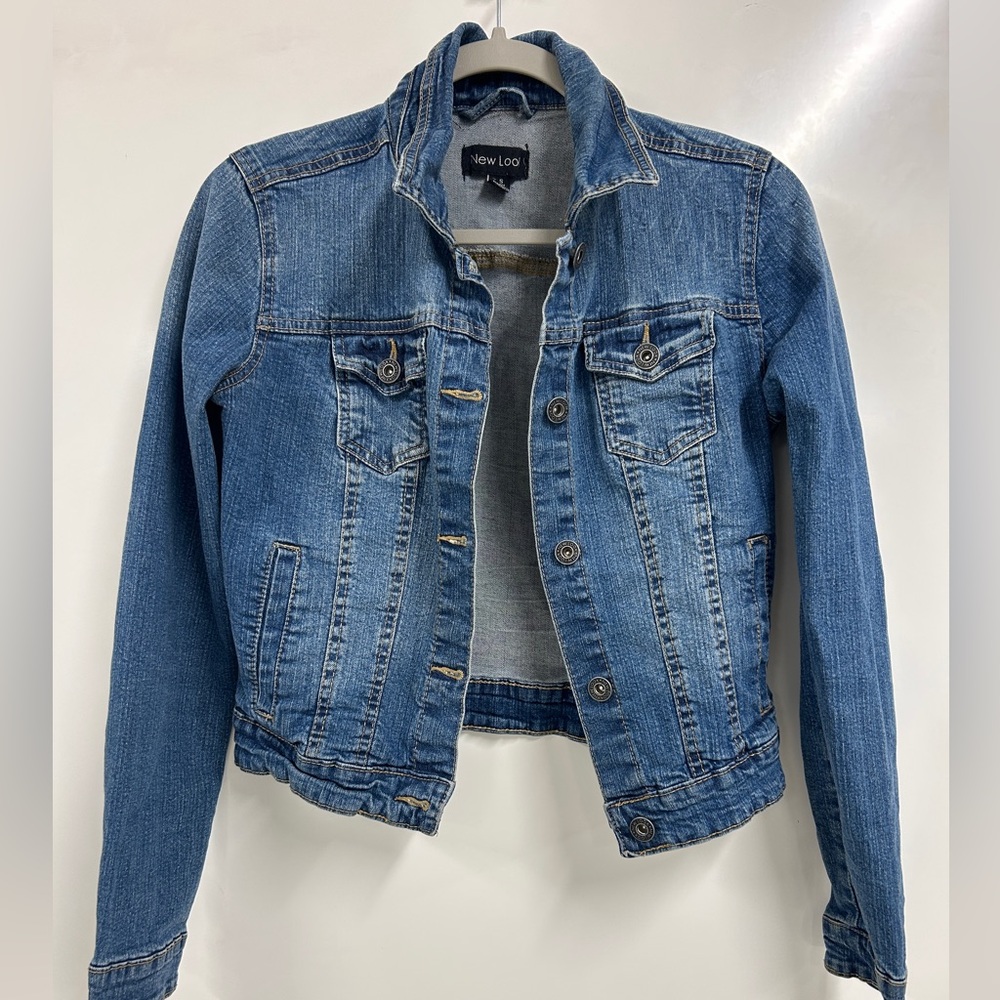 0366 New Look Cropped Denim Jacket Women’s Size Small Classic Blue Jean‎ Jacket